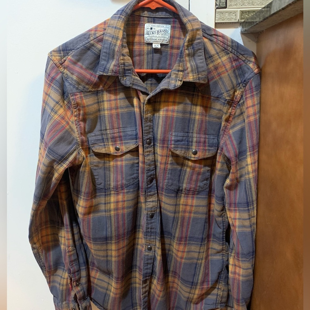 Plaid long sleeve pearl snap shirt